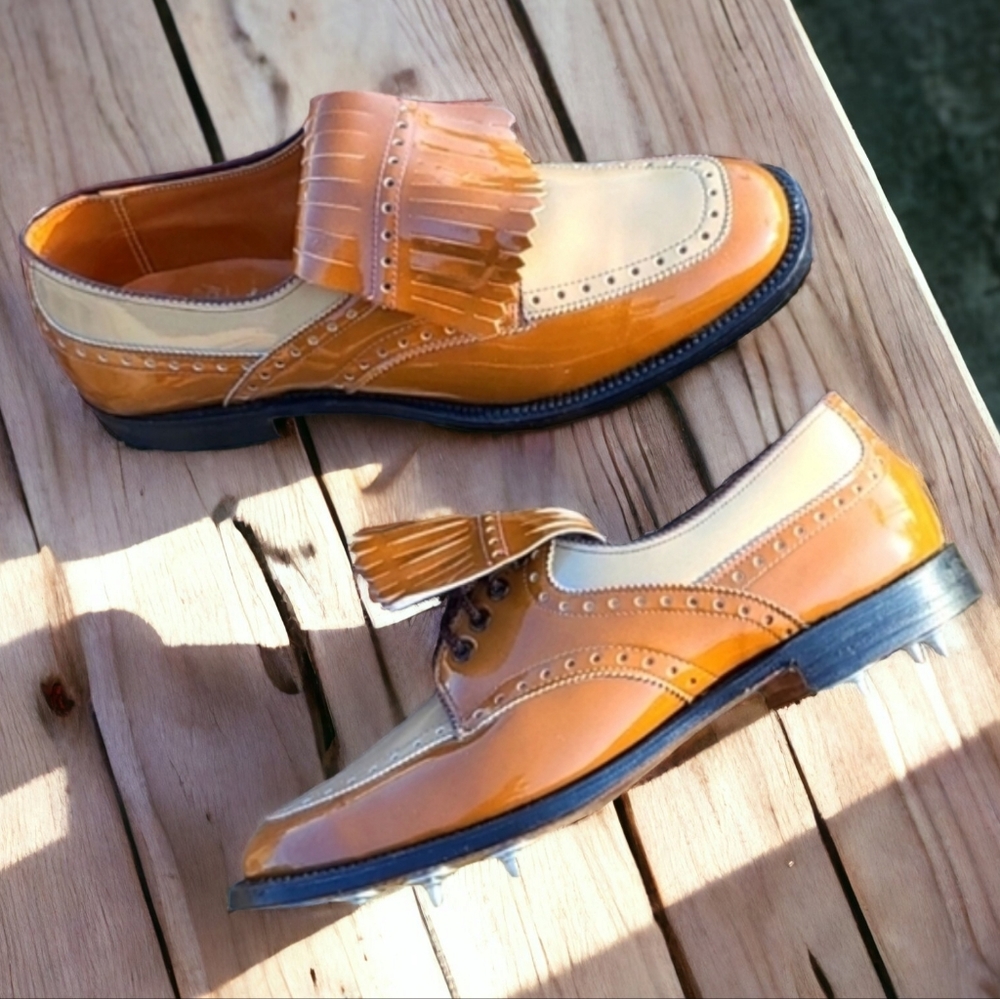 VINTAGE DUPONT CORFAM LADY EAGLE Golf Cleats 7 Spectator Kiltie Wingtip Loafers - Picture 11 of 16